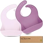KeaBabies 2-Pack Silicone Baby Bibs for Eating - Sturdy Food-Grade Silicone Bibs for Babies Girl, Boy, Large Food Catcher, Clean & Put On Easily, Waterproof Toddler Feeding Essentials (Amethyst)