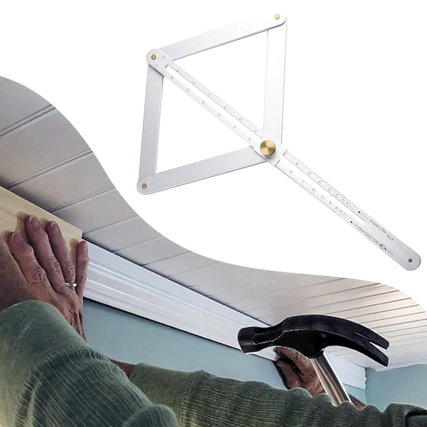 Stainless Steel Multi-Angle Layout Tool – Foldable Corner Angle Finder & Protractor Square for Ceiling Trim, Tile Installation, and Woodworking