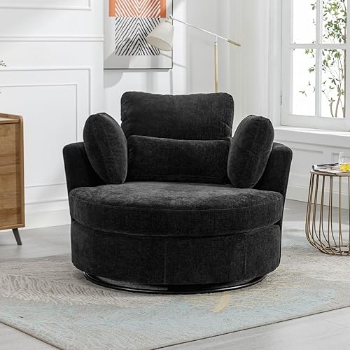 Miniatura 3 de Setawix Silla giratoria de barril de 42.2 pulgadas de ancho, sofá giratorio con almohadas, sofá redondo giratorio de 360 grados, moderno sillón de