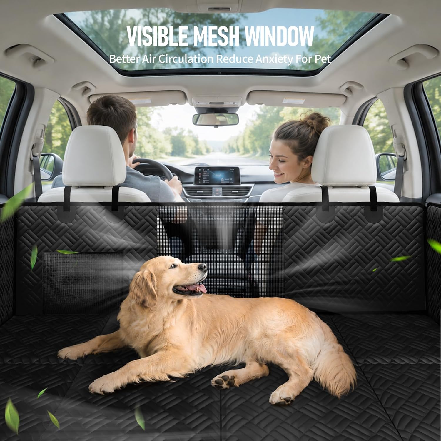 PROZAR Dog Car Seat Cover for Back Seat, Hard Bottom Back Seat Extender, Pet Cover for Dogs -Supports 400lbs, Waterproof Heavy Duty Scratch Dog Hammock for Midsize Cars & Compact SUV, 53.5in -Black