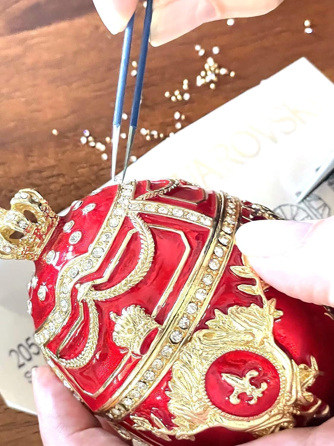 Fabergé Egg Pure GOLD decor 4ct Collectors Egg Russian Jewelry Box Faberge Egg Trinket HANDMADE Faberge Box 200 Austrian Crystal Diamonds & Gold Bracelet Womens Jewellery Gift Ideas (Royal Ruby Red)