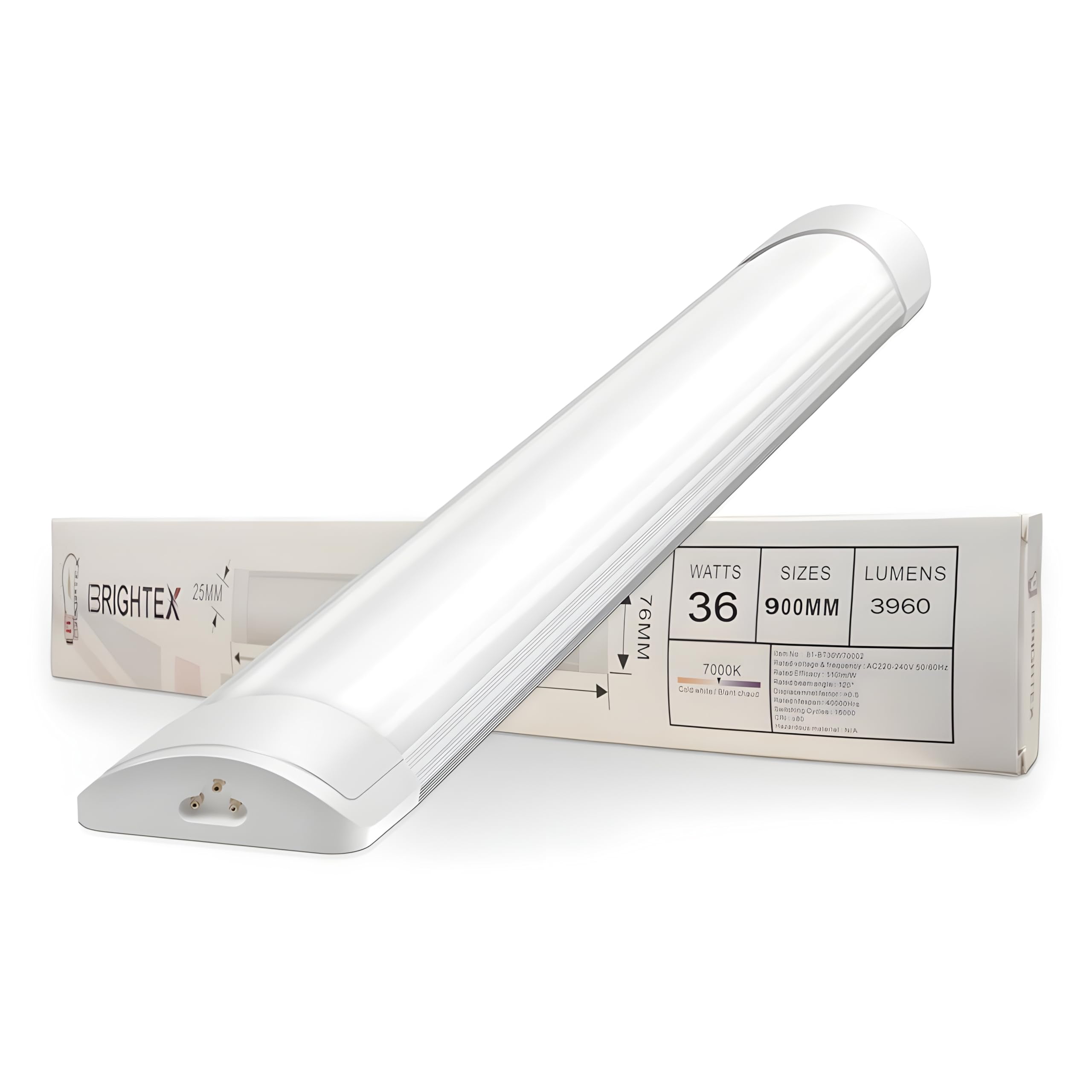 Brightex, Led Batten Lights 2FT, 3FT, 4FT Tube Light 24W 36W 50W Linkable Linear Tube Fitting Garage Office celing mounting Fluorescent Slimline lamp Light Strip Lights 7000K (3fT 900MM (Pack of 1))