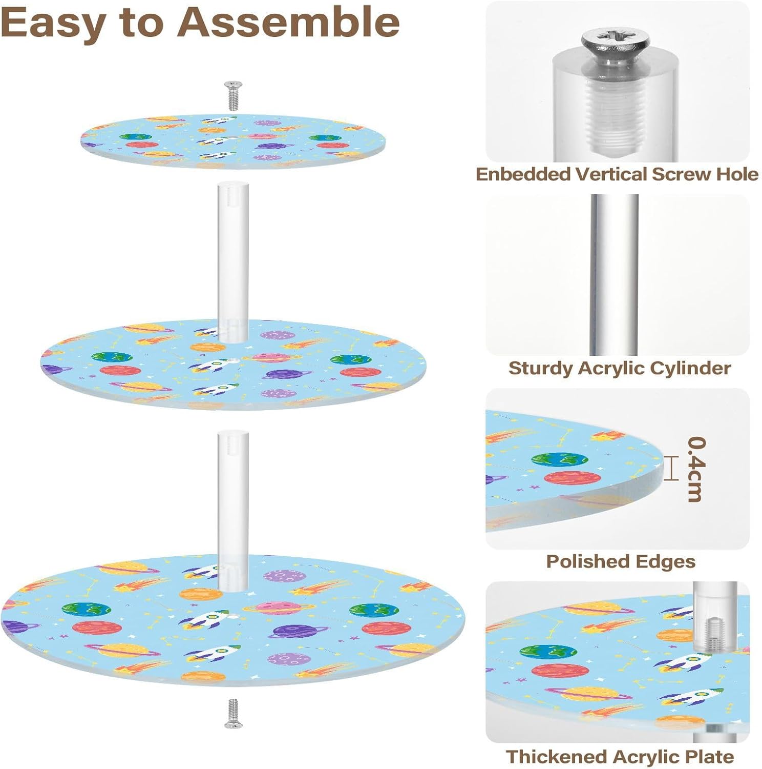Spaceship Planet Star 3 Tier Acrylic Cupcake Stand, Cupcake Stand for 34 Cupcakes for Weddings, Christmas,Holidays,Parties,Birthday,Printed Cupcake Tower 23300136