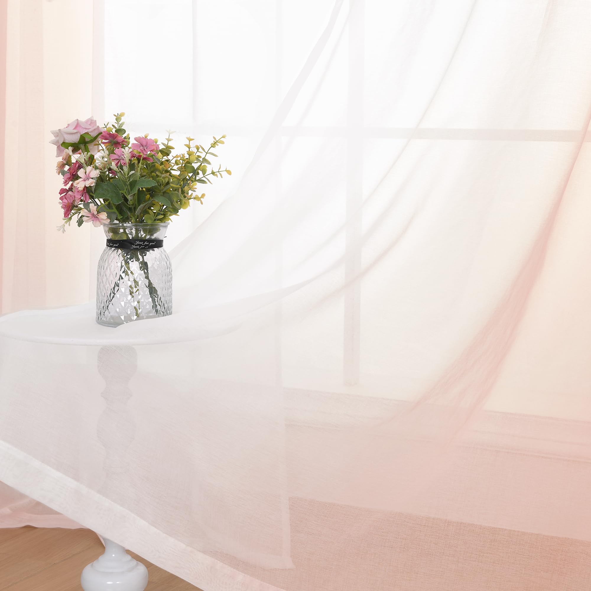 Hiasan Lot de 2 Rideau Voilages Rideaux Intérieurs à Œillet avec Dégradé de Couleur - Voile Transparent en Polyester pour Salon, Chambre ou Bureau, 140x260cm, Rosa