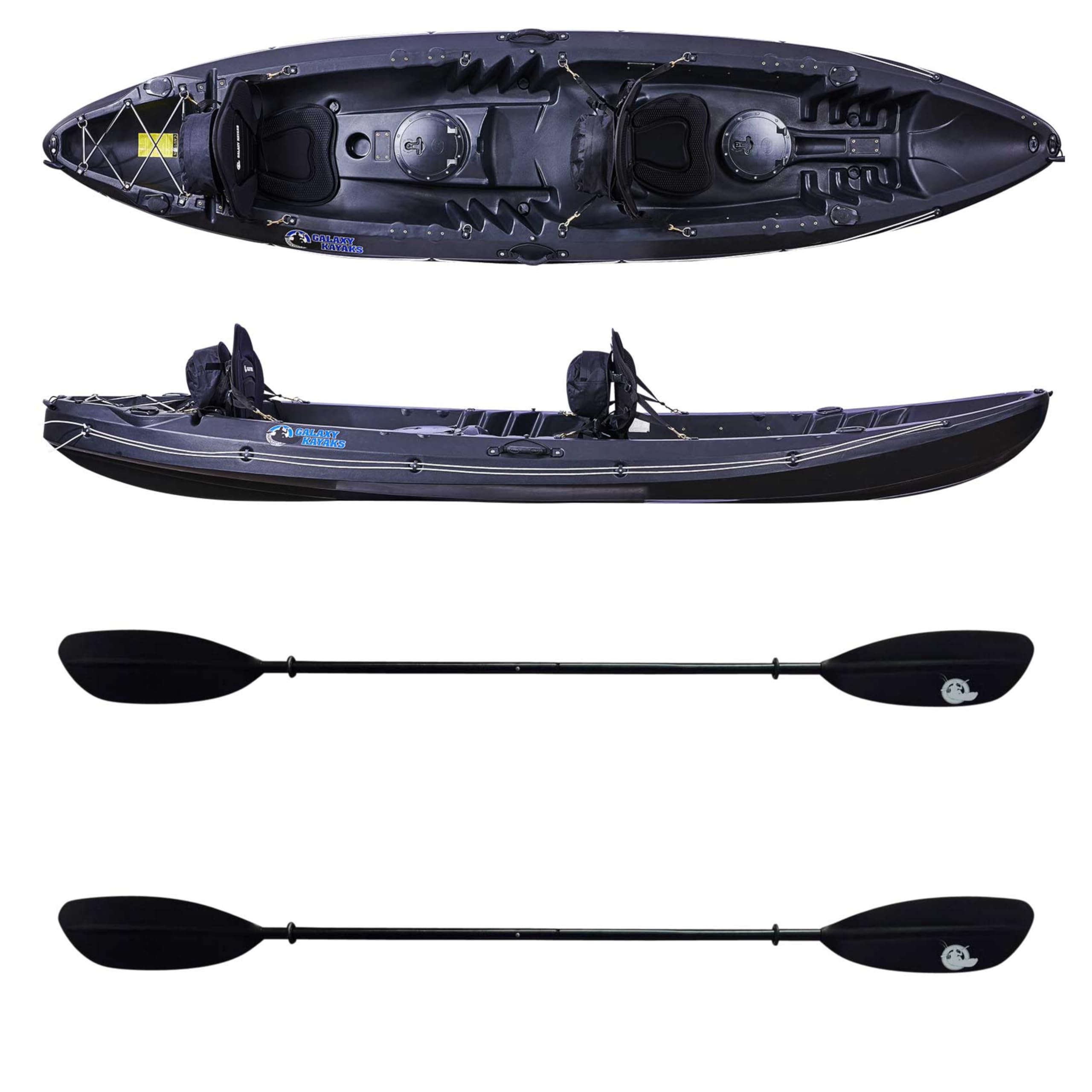 Galaxy Kayaks Tandem Solo HV - Zweier + Einer Kajak Sit On Top Kajak Angelkajak, Farbe Galaxy Kayaks::(B) Black