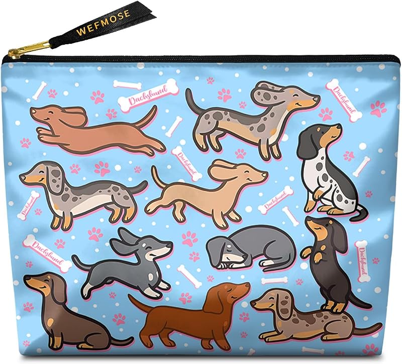Necessaire de maquiagem WEFMOSE com zíper, poliéster, estampa Dogs Blue-Cosmetic Bags, 20,32 x 20,32 cm
