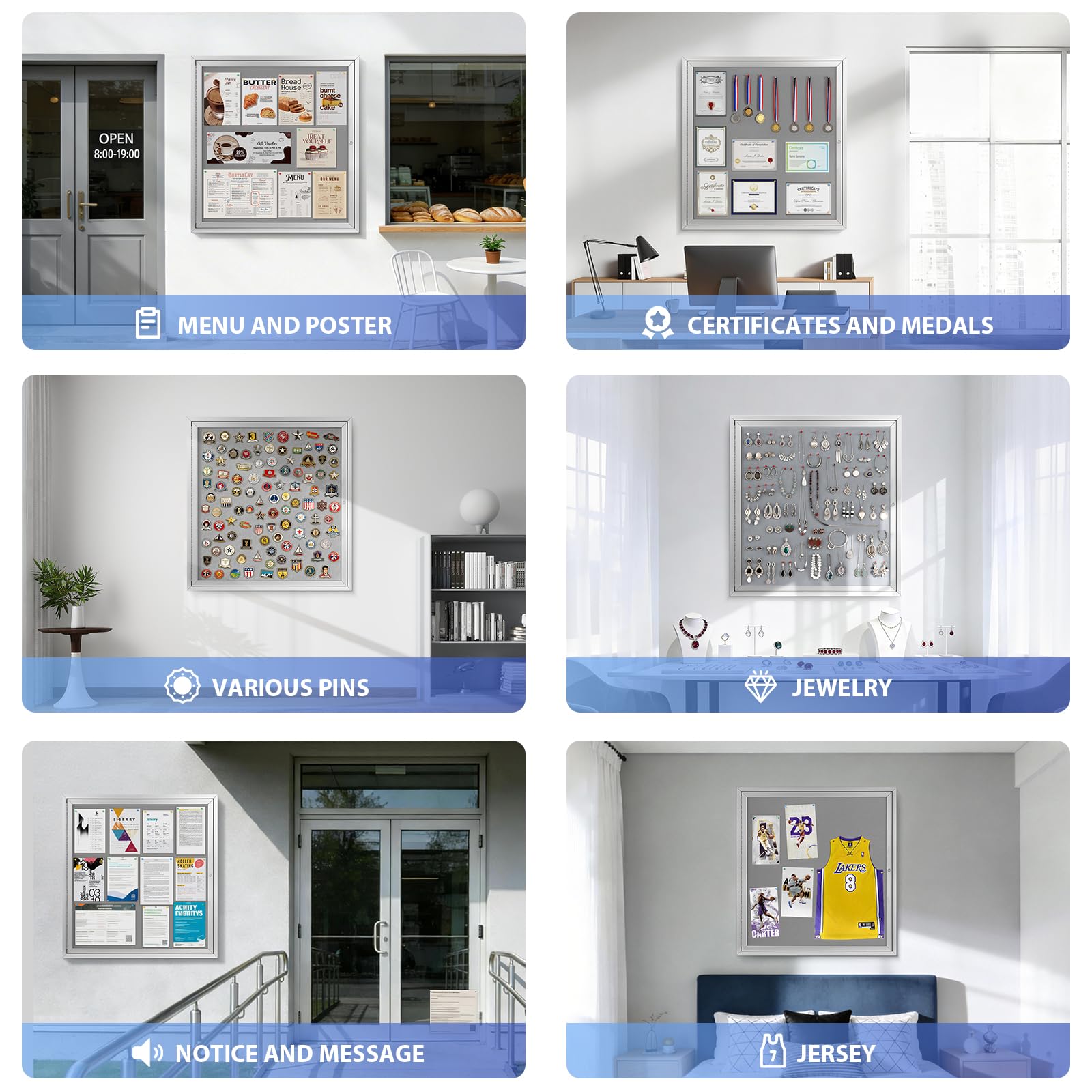 Swansea - Tablero de anuncios con cerradura para exteriores, 100 x 95 cm, a prueba de manipulaciones, con puerta de bloqueo para oficina, escuela, tienda, centro comunitario, aluminio plateado,
