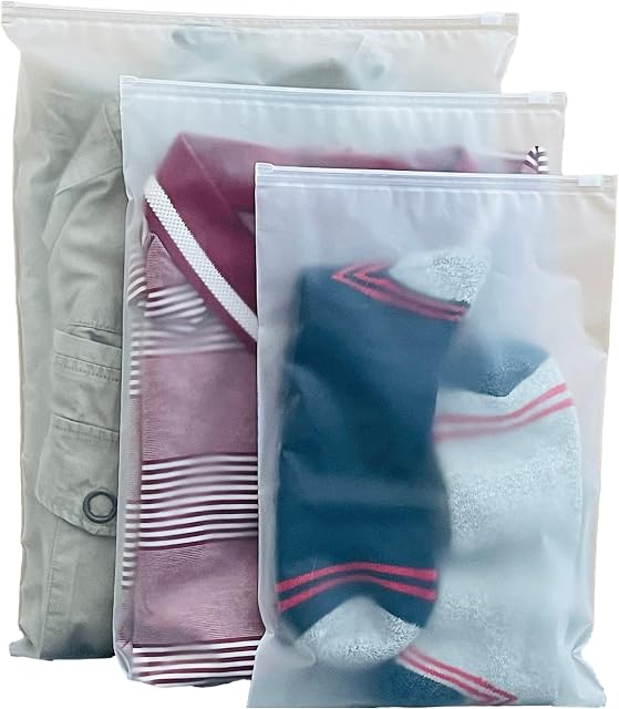 Marrie Frosted Resealable Bags Ziplock Seal Plastic Bag for Clothes Garments Travel Space Saver Luggage Organiser Waterproof Without Hole Pouch School Trips Home Hospital Storage 12 Bags (XL | L | M)