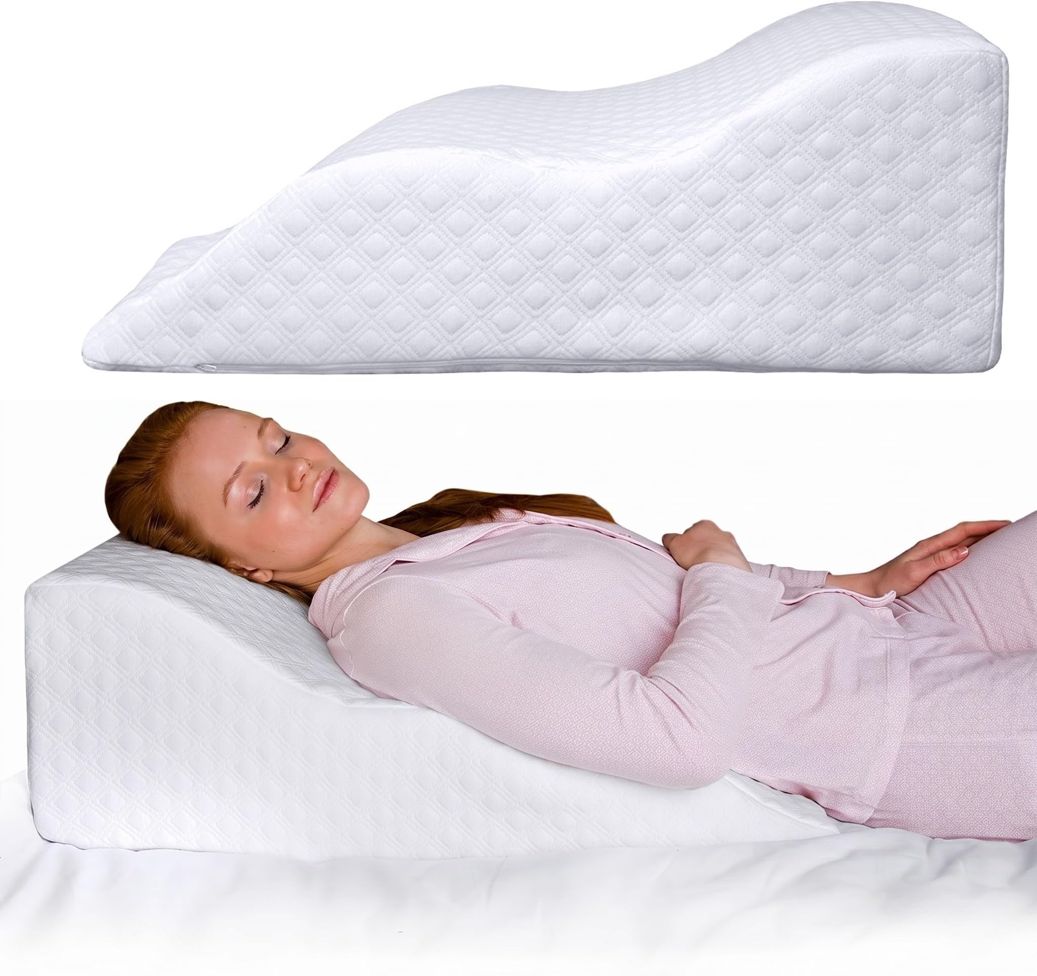 Aeris Wedge Pillow for Sleeping, Acid Reflux, and Snoring - Memory Foam Bed Wedge, 19-Degree Incline - Post-Surgery Recovery, Reading, Leg Elevation - Machine-Washable Cover