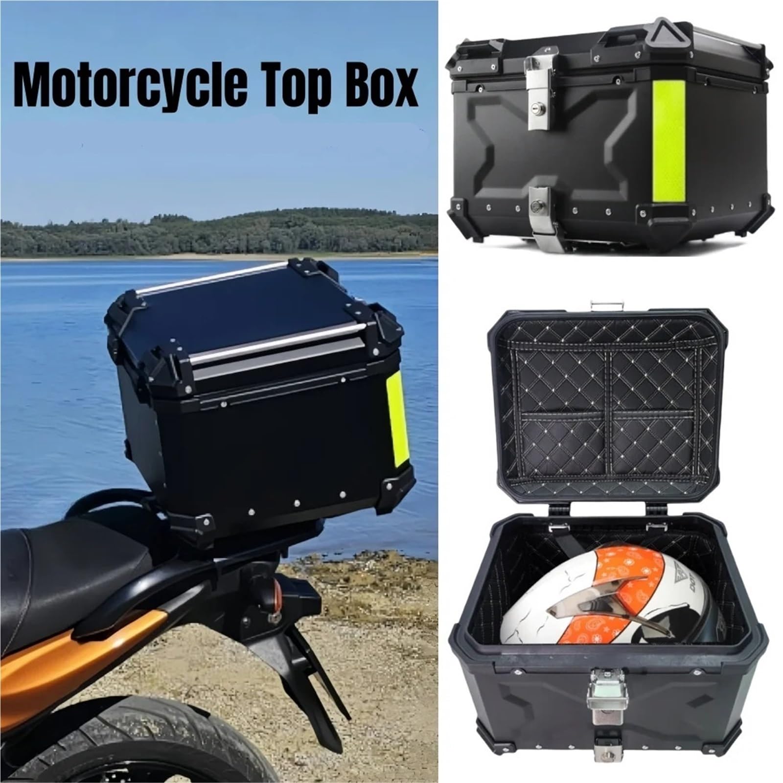 Baúl de Moto Baúl de Motocicleta, baúl Trasero de Aluminio, Motocicleta Impermeable, Caja de Herramientas(45L-Silver)