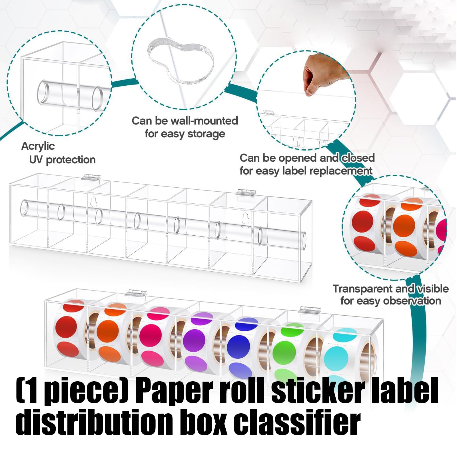 Distributeur d'étiquettes en acrylique avec compartiments pour montage mural pour une organisation efficace des informations d'étiquettes et des autocollants de date