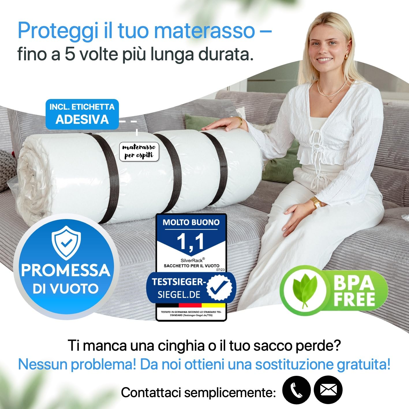 SilverRack Sacchetto sottovuoto per materassi [1 pezzo] da 130x240 cm - Sacchetto sottovuoto adatto per una materassa 90x200 cm - ideale per trasloco - Sacchetto di conservazione per materasso