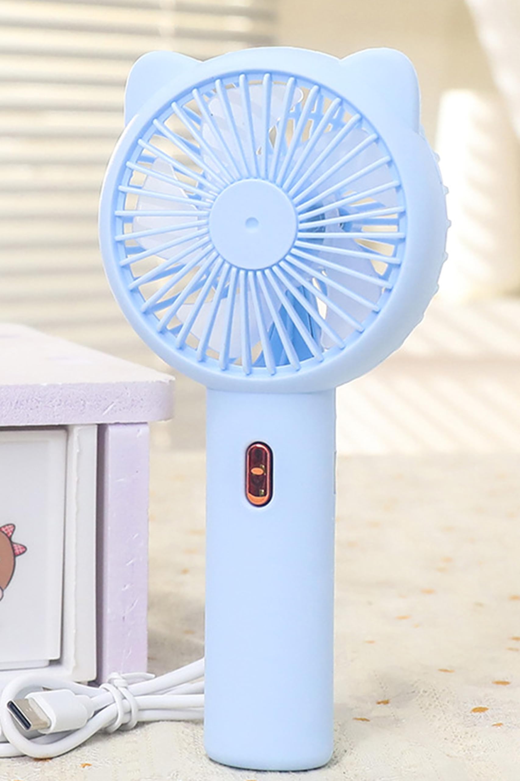 3 MODLU Şarjlı El Fanı 3 Kademe Seyahat Masaüstü Vantilatör Taşınabilir Mini Fan F136 (Mavi)