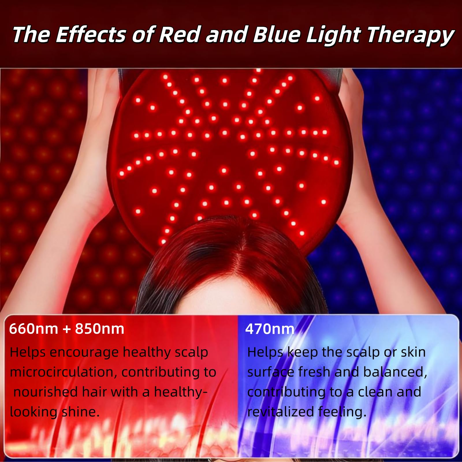 Rote & Blaue Lichttherapie-Kappe mit Vibrationsmassage, 120 LEDs 470nm/660nm/850nm Infrarotlicht für Haarwohl, mit 3-in-1 Hocheffizienz-Chip, Ein-Knopf 5 Modi