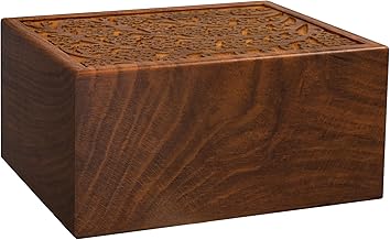 Medium Sized Floral Design Composite Wood Cremation Urn for Ashes - 145 Cubic Inch Capacity for a Person Weighing up to 155 Pounds - Decorative Wooden Adult Urn