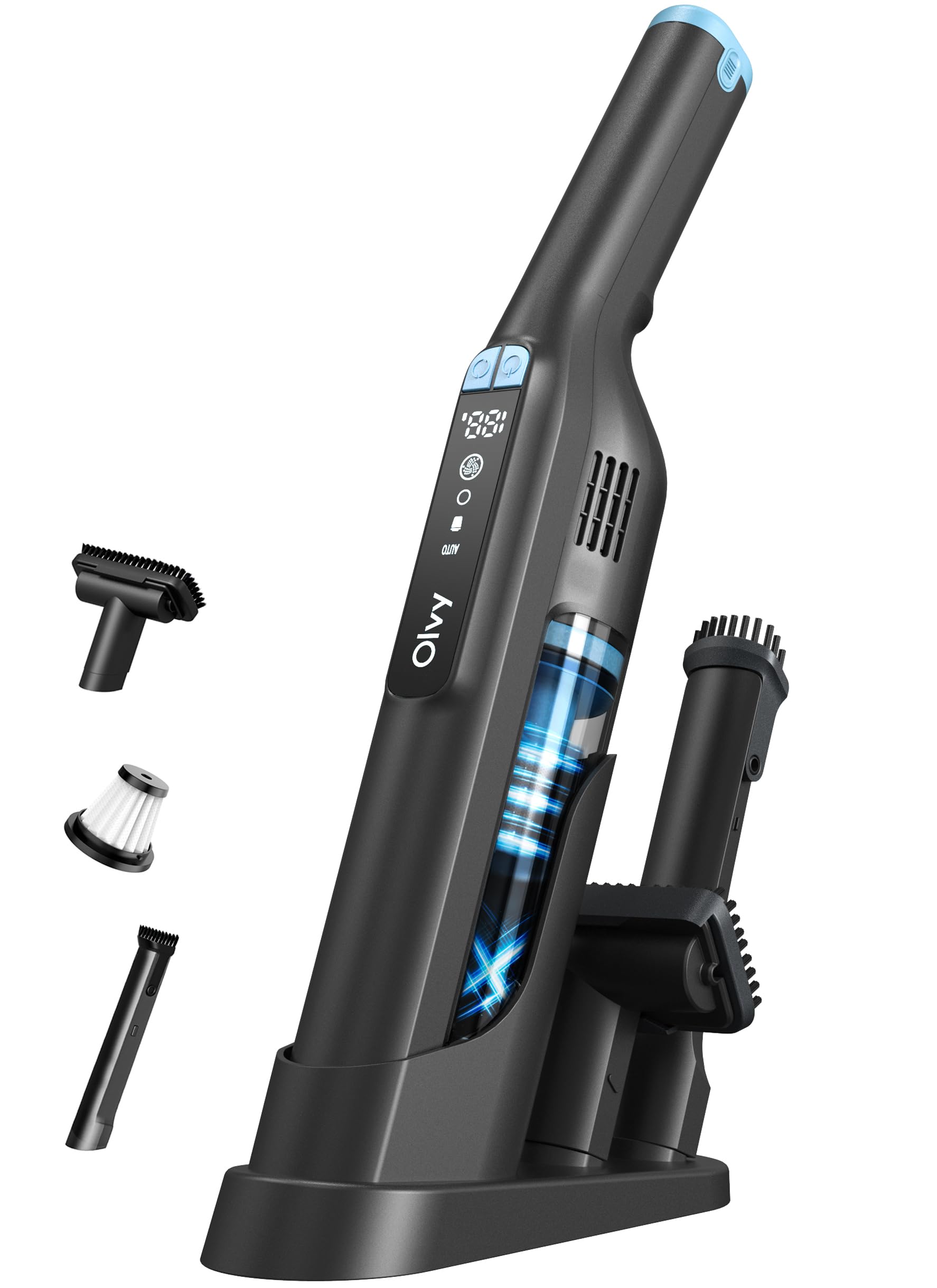 Olvy HC32 PRO Aspirabriciole Senza Fili – Aspirapolvere Portatile 250W, 22 kPa, 3 Modalità di Aspirazione, Fino a 35 Minuti di Autonomia, Display LCD, Accessori Inclusi – Pulizia Rapida per Casa e Aut