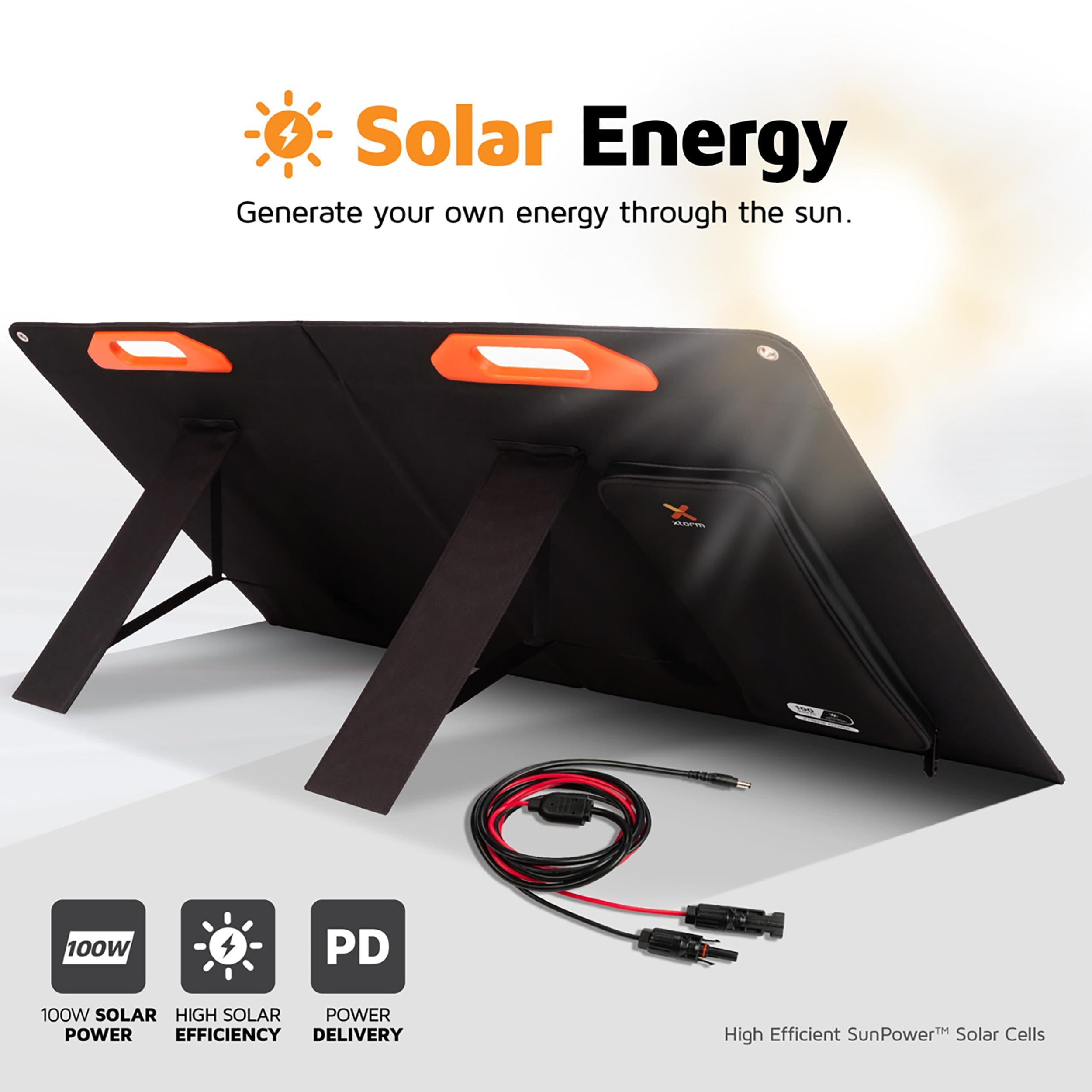 Xtorm Panel słoneczny 100 W do przenośnej stacji zasilania – MC4, 45 W USB-C PD, USB 18 W Quick Charge 3.0 wyjścia
