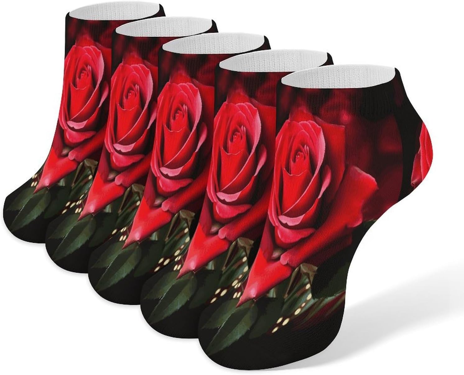 Rose Flower Ankle Socks for Men Women 5 Pairs | Comfortable Casual Low Cut Socks, Lightweight No Show Breathable Athletic Socks, Soft Mini Crew Socks for All Seasons