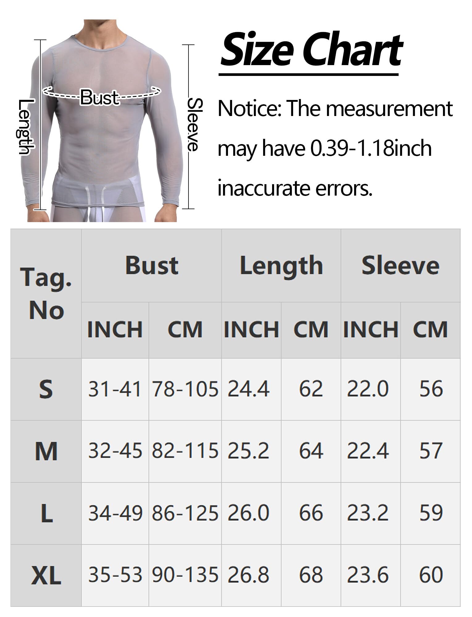 SEAUR T-shirt en maille transparente pour homme - Manches longues - Respirant - Transparent