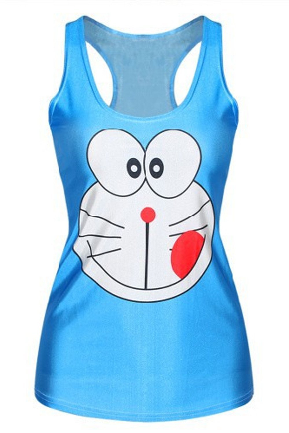Lady Queen Women's Doraemon Printed Sleeveless Vest Tank Top Tee Shirt One Size Blue