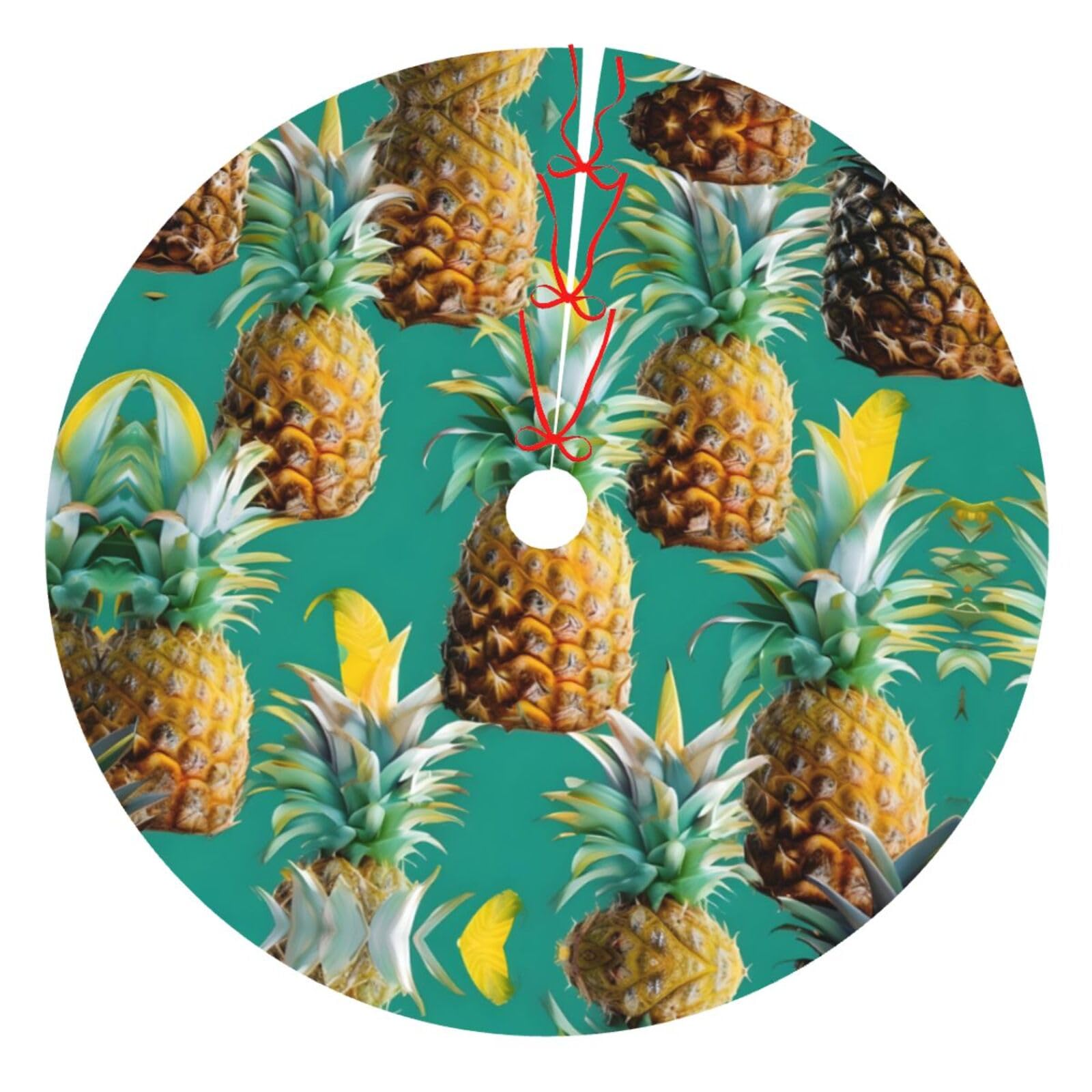 Jupe de Sapin Tapis Décor Noël Tropical Ananas Hawaïen Intérieur Extérieur