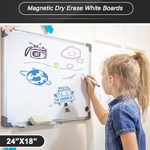 Miniatura 5 de Tinlade Paquete de 3 pizarras de borrado en seco, pizarra blanca magnética de borrado en seco, marco de aluminio plateado, para presentación de