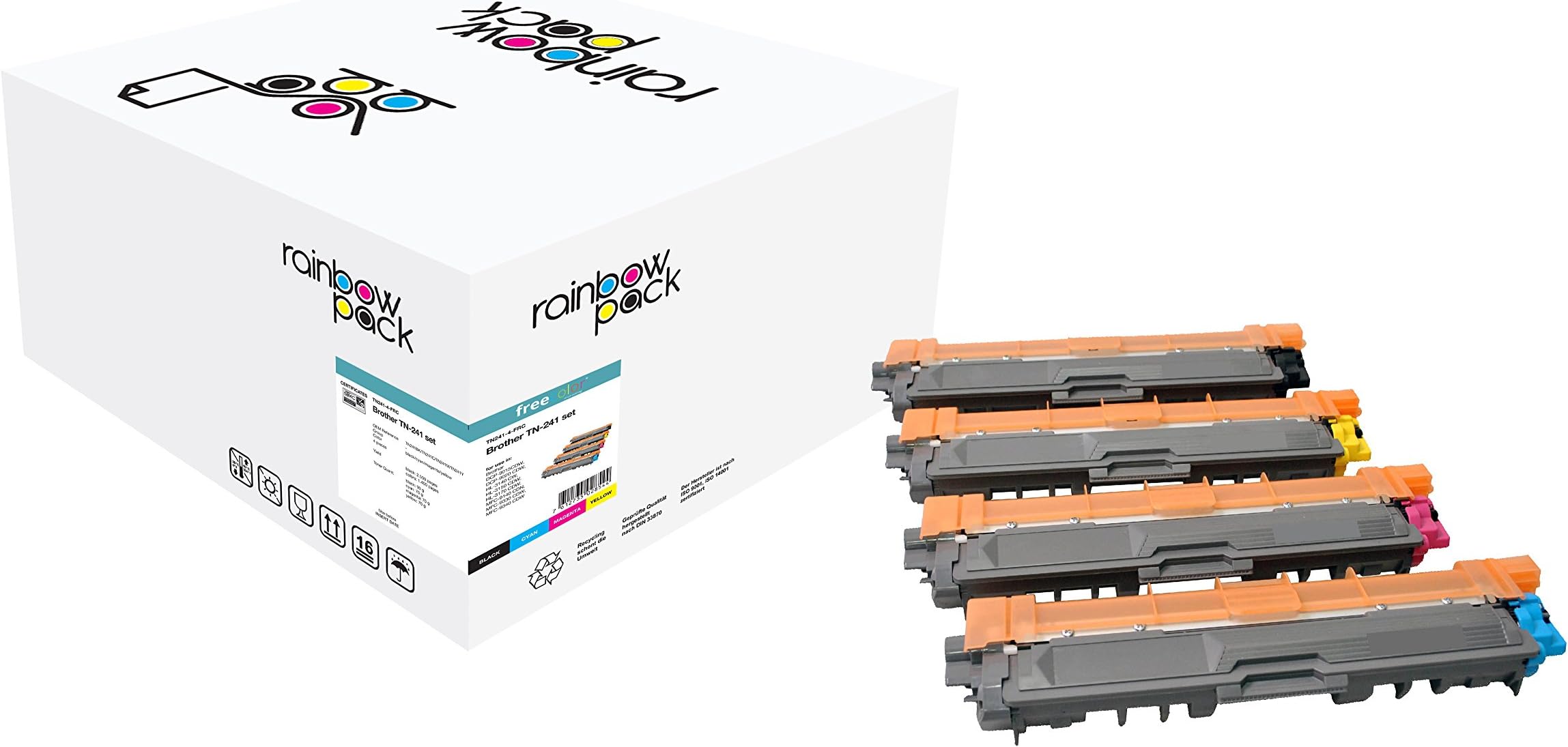 Freecolor TN241 – 4-frc Cartridge 1400páginas Toner and Laser Cartridge Toner for Laser Printers (Cartridge, Laser, Brother, MFC-9140 CDN, MFC-9340 CDW, HL-3150 CDW, HL-3140 CW, MFC-9330 CDW, HL-3170 CDW, DCP-9020 CDW, DCP-90, TN241BK/C/M/Y)