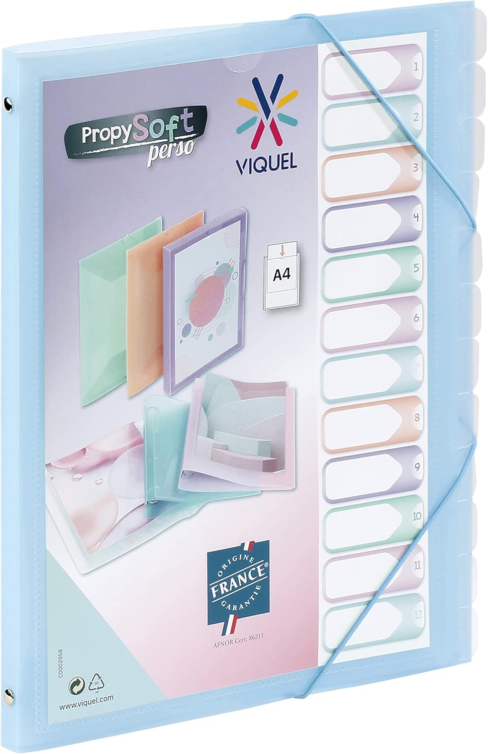 Viquel - Propysoft 12 Compartment A4 Customisable Organiser - Elastic Closure - Translucent Purple