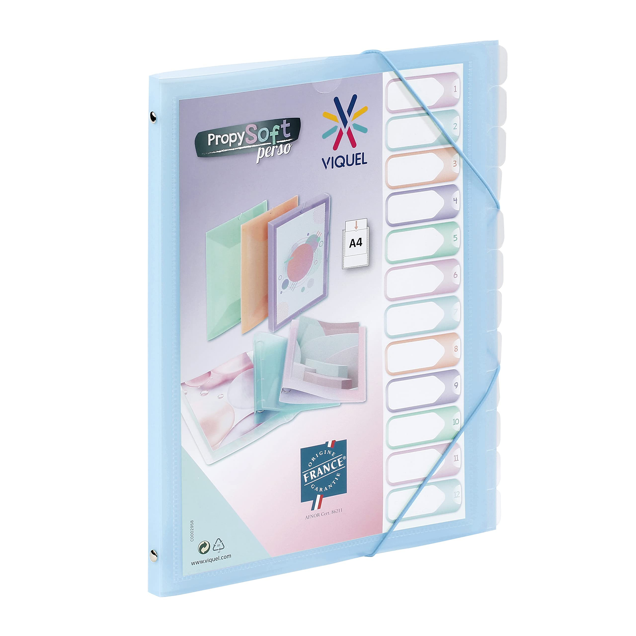 Viquel - Propysoft 12 Compartment A4 Customisable Organiser - Elastic Closure - Translucent Blue