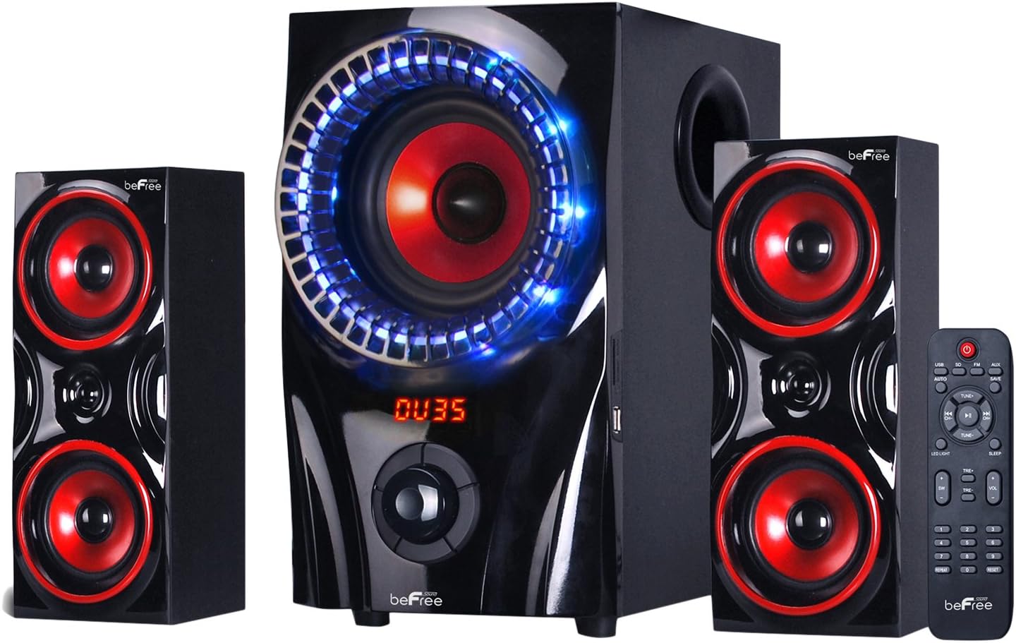 beFree Sound BFS-99X 2.1 Channel Surround Sound Bluetooth Speaker System, Red