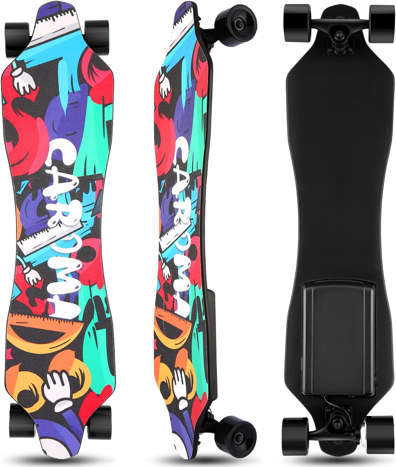 Caroma Electric Skateboards with Remote, 350W Hub-Motor Electric Longboard for Adults Teens, 12.4MPH Top Speed, 11Miles Max Range