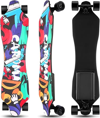 Caroma Patinetas eléctricas con control remoto, motor de cubo de 350 W, longboard eléctrico para adultos y adolescentes, velocidad máxima de 12.4