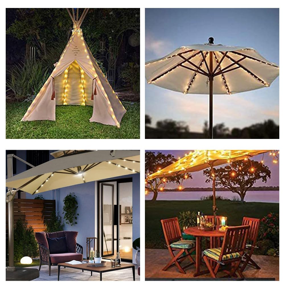 Lumières Solaires de Parapluie, 104 LED Lampe Parasol de Patio, Étanche IP65 Éclairage de Parasol, 8 Modes Lumières avec Télécommande, Éclairage Décoratif pour Parasols et Tentes de Camping