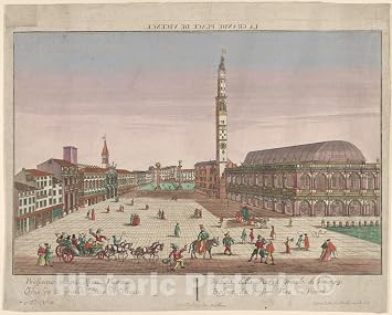 Art Print Georg Balthasar Probst - View of The Piazza dei Signori of Vicenza with Horse-Drawn Carriages and Figures Walking in The Square Vintage Wall Decor 10in x 08in