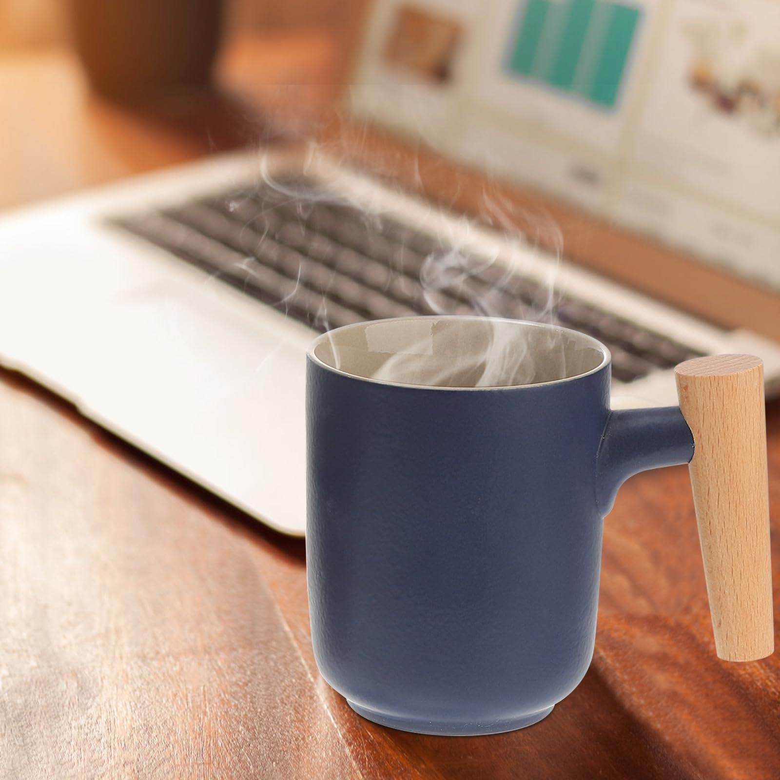 Toyvian Tasse à Thé Étanche en Céramique Noire Infuseur et Couvercle, Poignée en Bois Délicate Travail Voyages