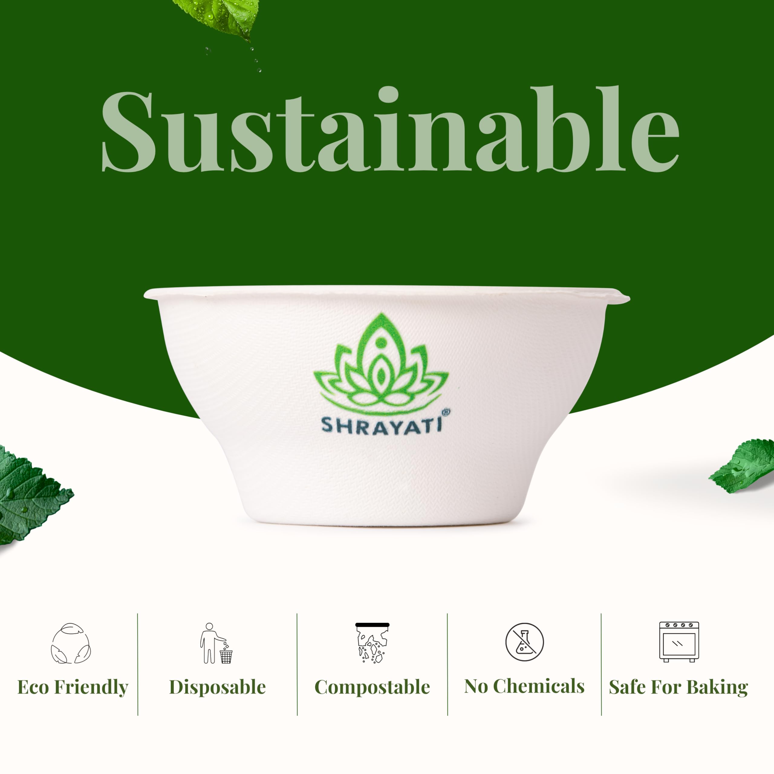 Shrayati Sugarcane Bagasse Bowls, 180 ml, 100 Pcs, Biodegradable Bagasse Disposable Round Bowls for Convenient and Sustainable Eating 1