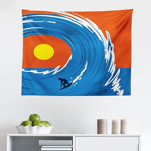 Miniatura 1 de Ambesonne Tapiz Ride the Wave de hombre surfing en olas gigantes del océano retro, póster deportivo, decoración de tela para colgar en la pared para