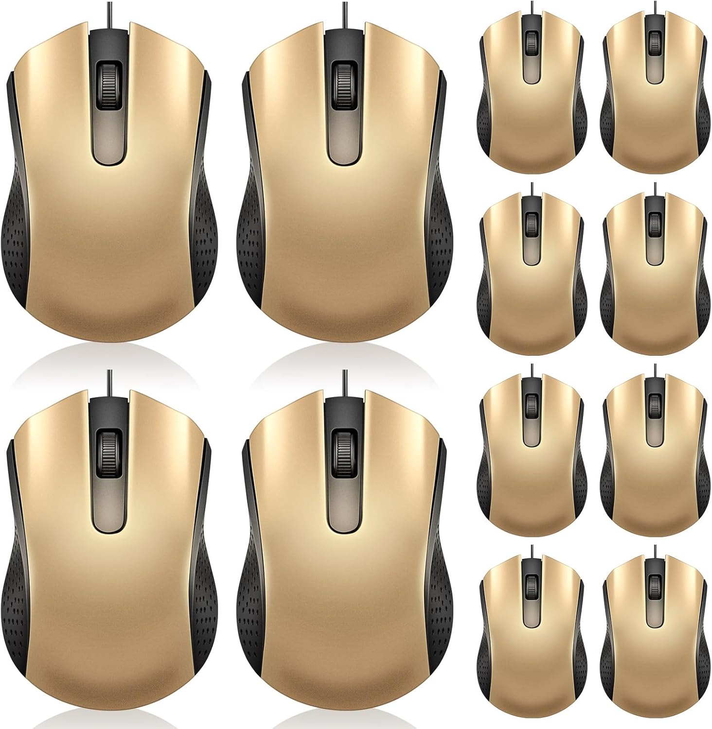 Hoteam 12 Pcs Gold Wired Computer Mouse Bulk Cord USB Computer Mice Ergonomic Wired Mouse for Pcs, Computers, Laptops, Gaming Office Home Supplies