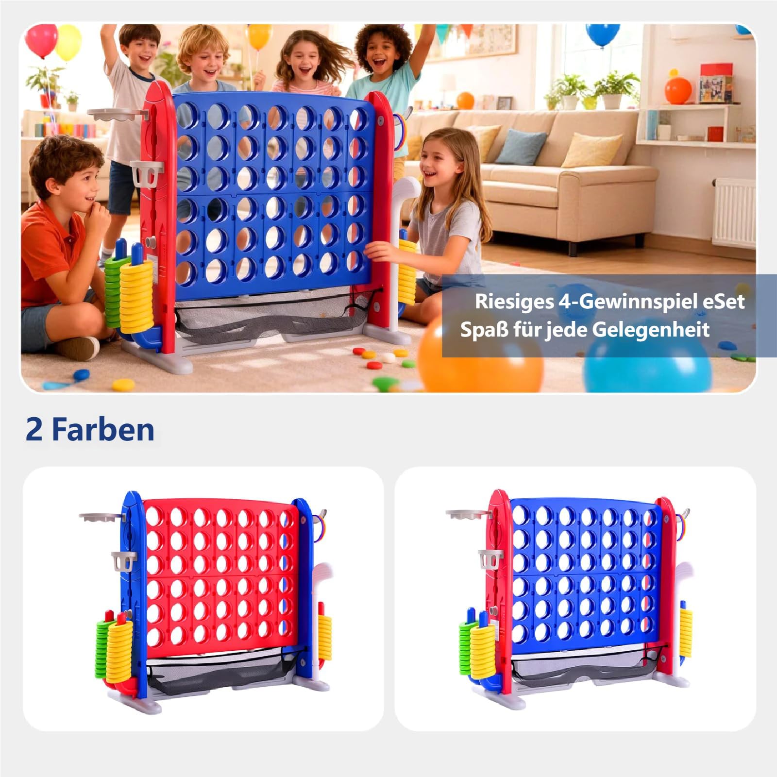 Garvee XXL Vier gewinnt Gartenspiel 109cm Outdoor Strategiespiel Raketen-Design Wetterfestes PE Riesen-Vier-in-Einer-Reihe Inkl. 48 Spielsteine