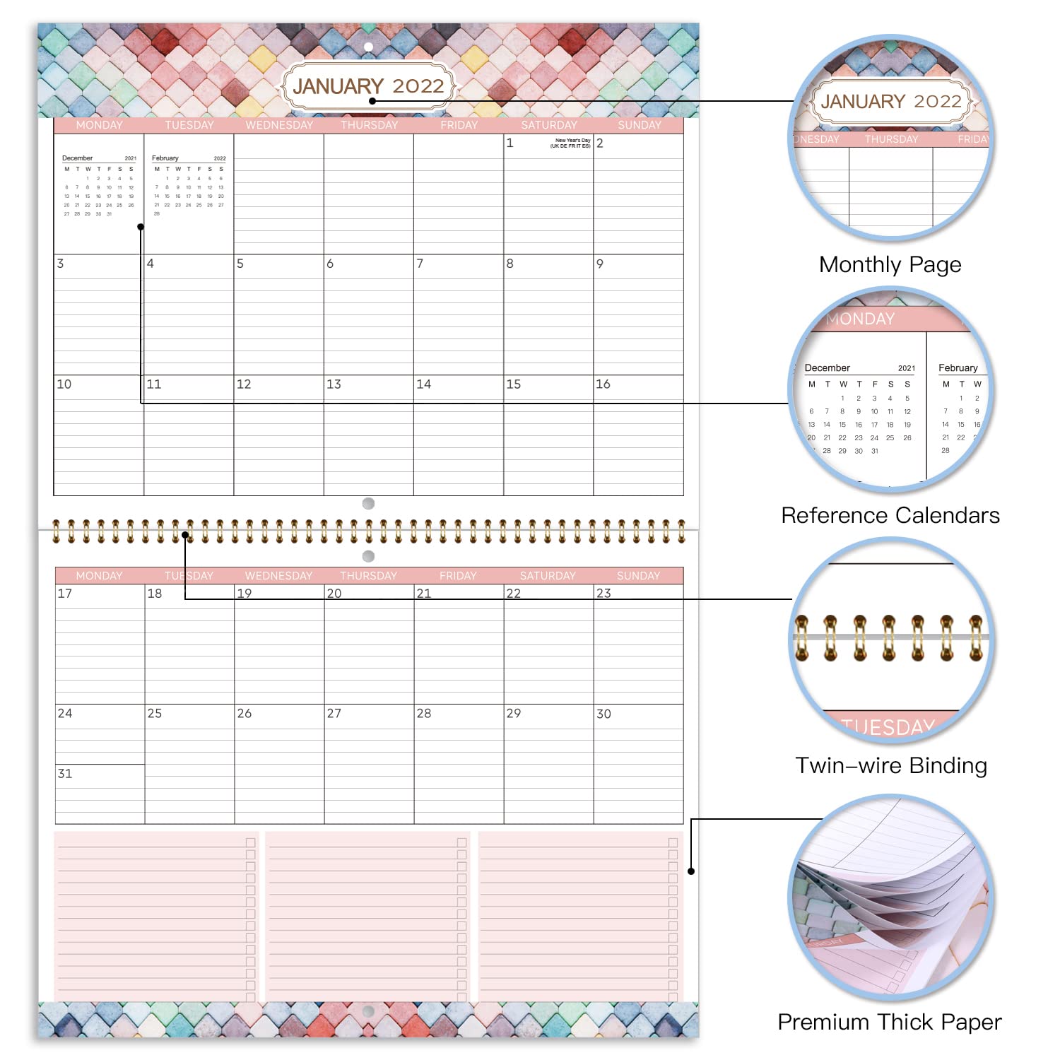 2022 Calendar Wall Calendar 2022, 12" x 23", Jan 2022 Dec 2022