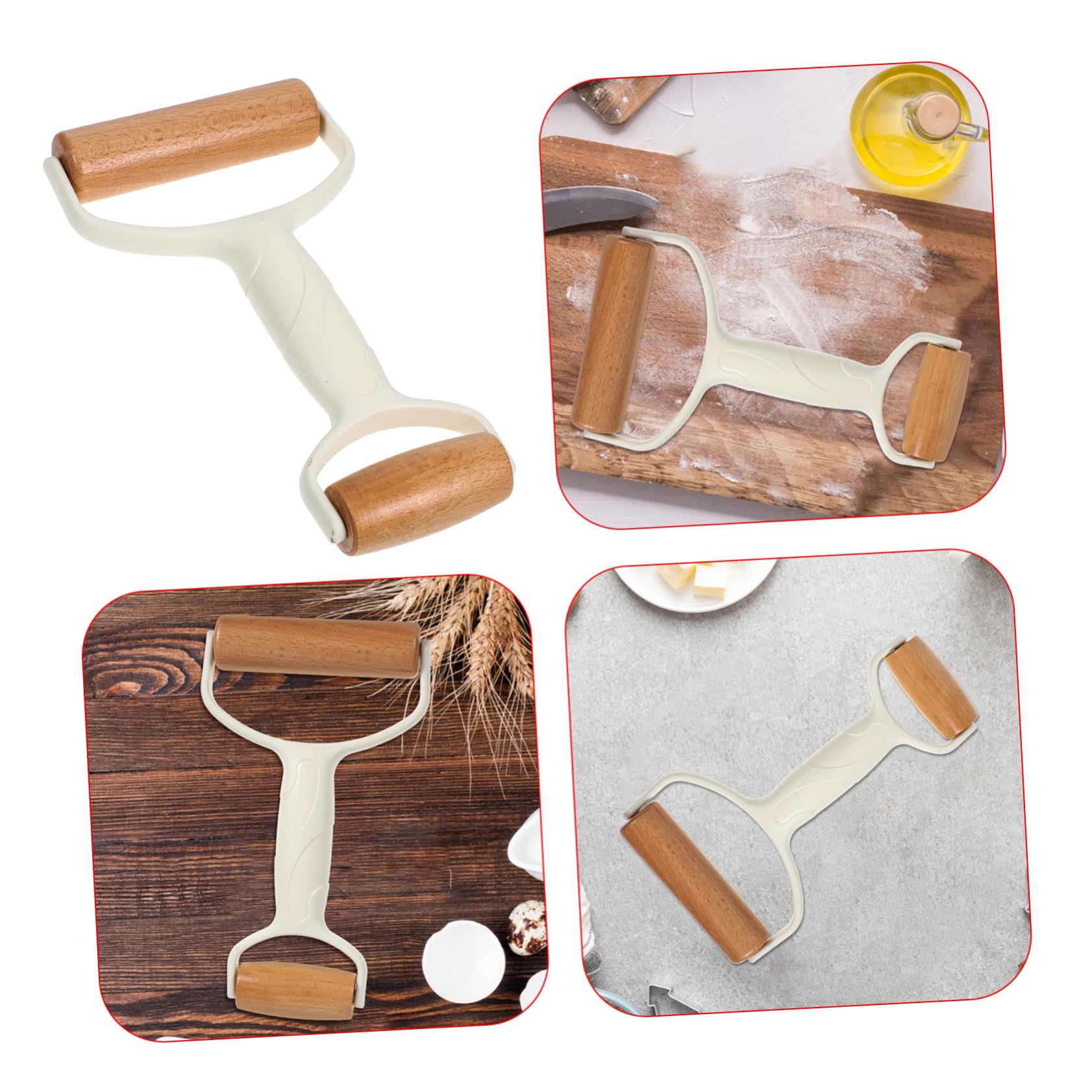 PRETYZOOM 4piezas Rodillo De Doble Cabezal Para Pastelería y Pizza Rodillo De Madera y De Limpiar Agarre Cómodo Herramienta De Cocina Esencial