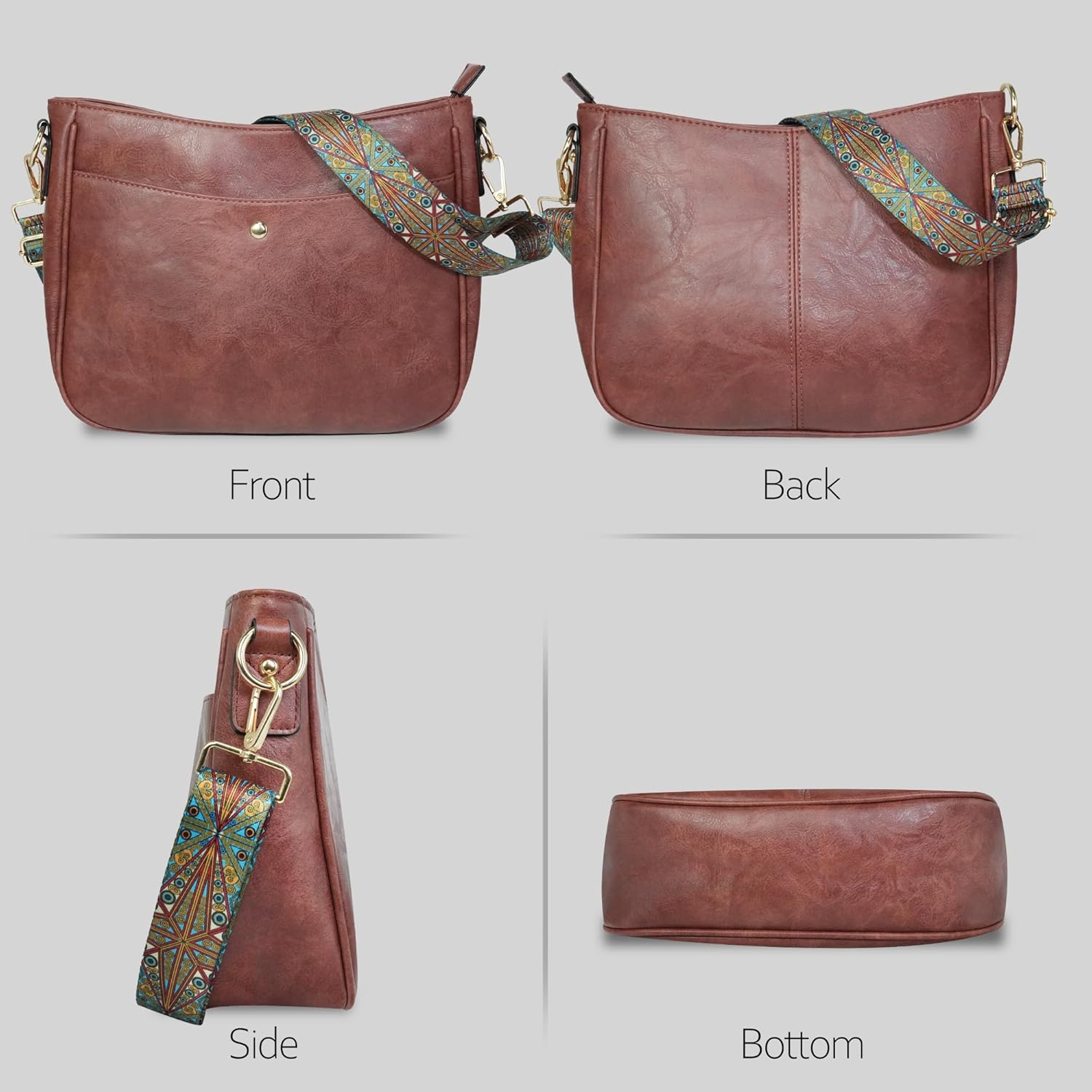 Crossbody Bag for Women Bohemian Vintage Stylish Purse Vegan Leather Shoulder Bag with Adjustable Wide Strap - Image 3