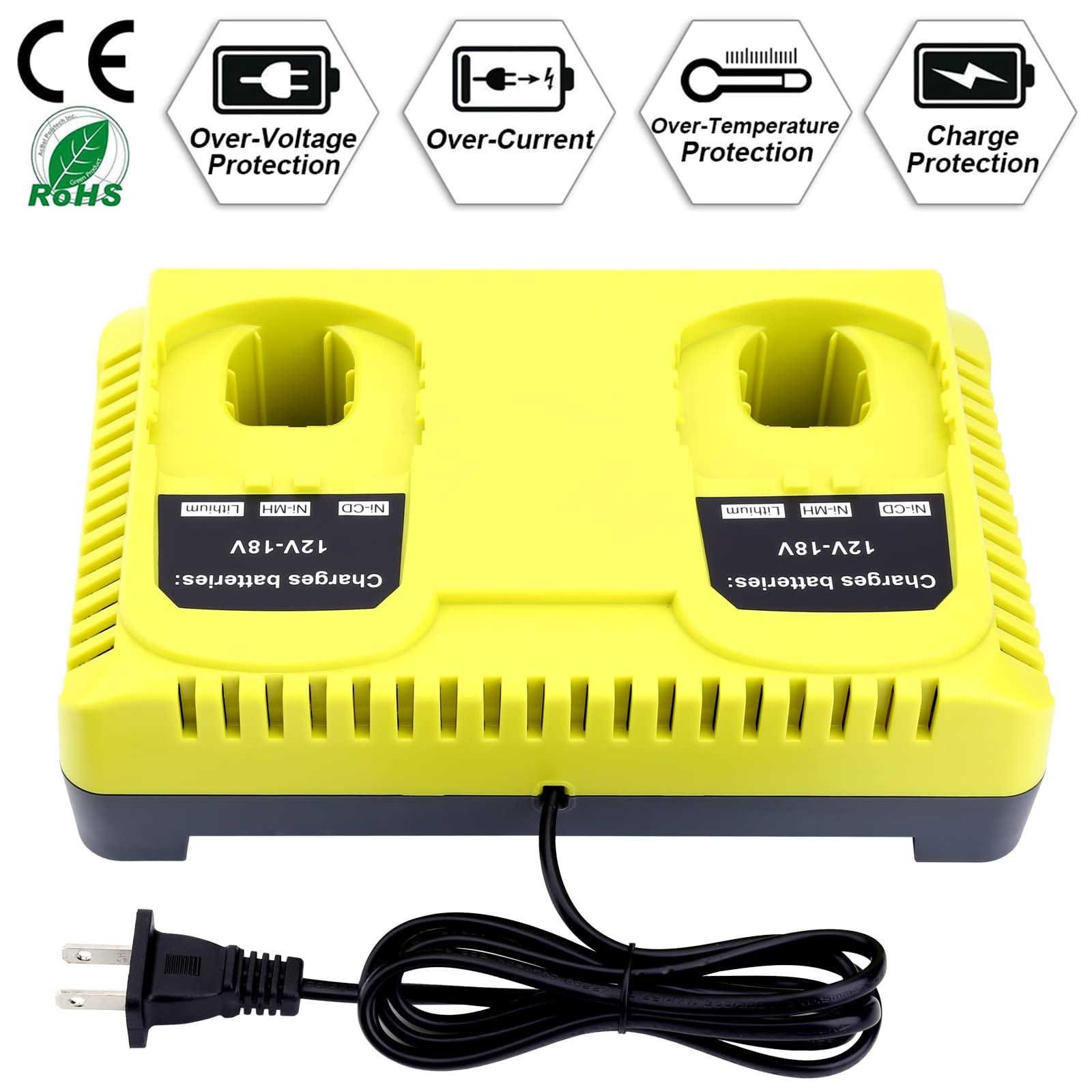 Lasica Replacement for RYOBI 18V Battery P117 Dual Charger, Compatible with Ryobi 18V 14.4V 12V 9.6V ONE+ Plus Batteries P190 P189 P108 P107 P104 P103 P102 P100 PBP005 PBP002 Fast Charger Station