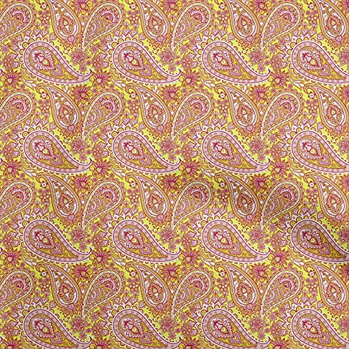 oneOone Cotton Jersey Yellow Fabric Paisleys Sewing Material Print Fabric By The Yard 58 Inch Wide