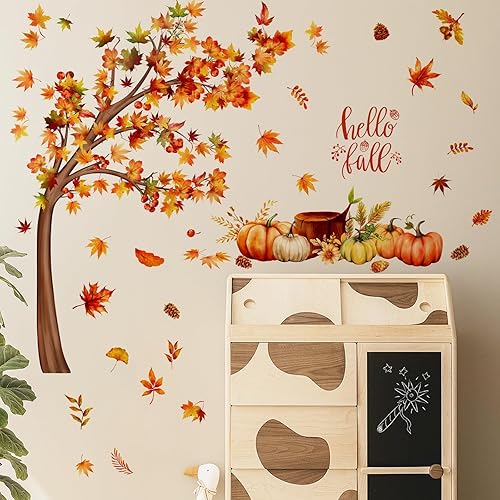 Miniatura 10 de Calcomanías de pared de otoño, nueces, calabaza, arce, calcomanías de pared removibles de otoño para despegar y pegar, calcomanías de vinilo de