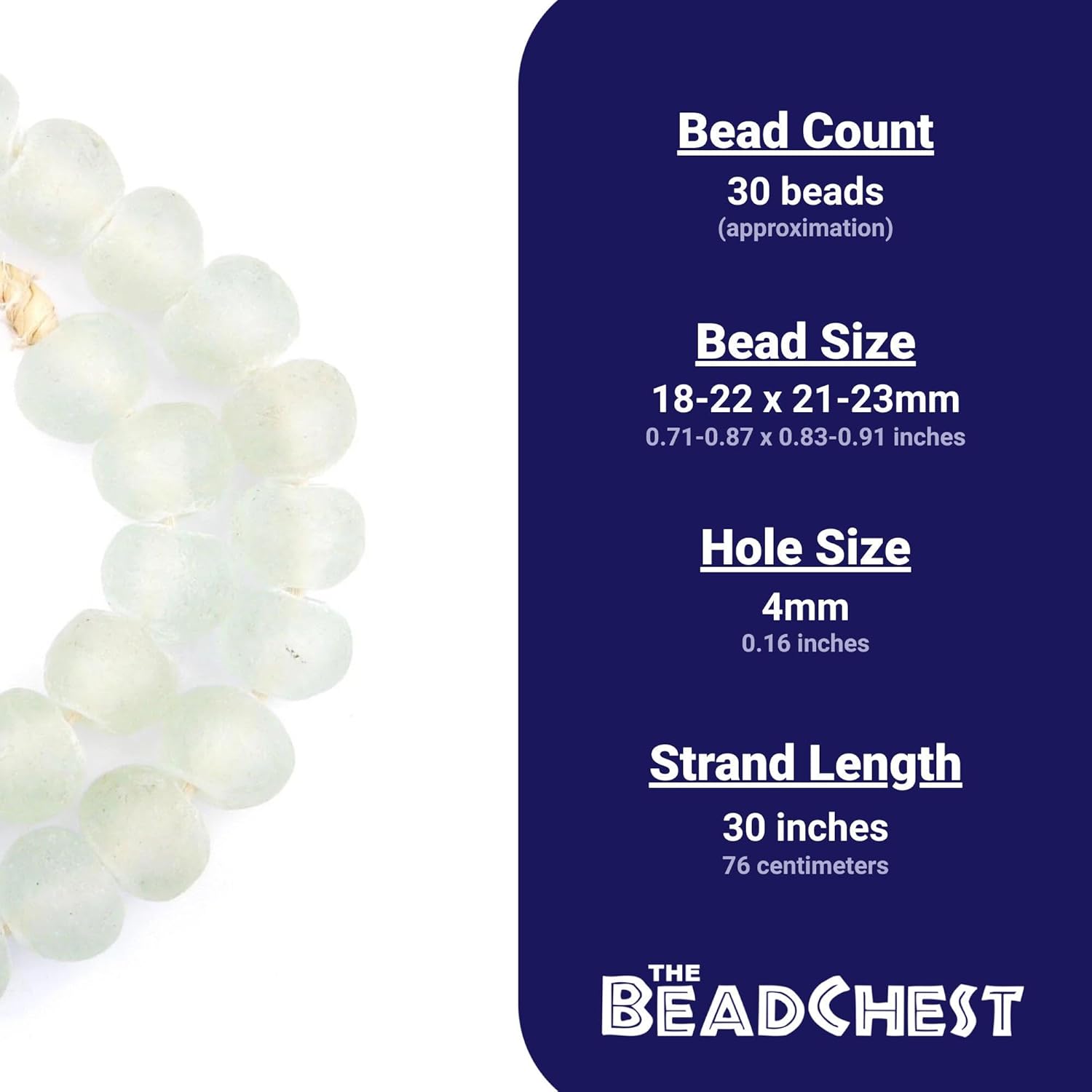 Jumbo Recycled Glass Beads, 21–25mm – African Sea Glass for Wall Hangings, Coffee Table Decor, Shelf Styling, and Home Accents – (Clear) – The Bead Chest