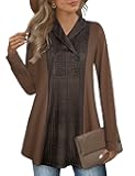 Bebonnie Womens Long Sleeve Casual V Neck Sweatshirts Pullover Tunic Tops with Buttons