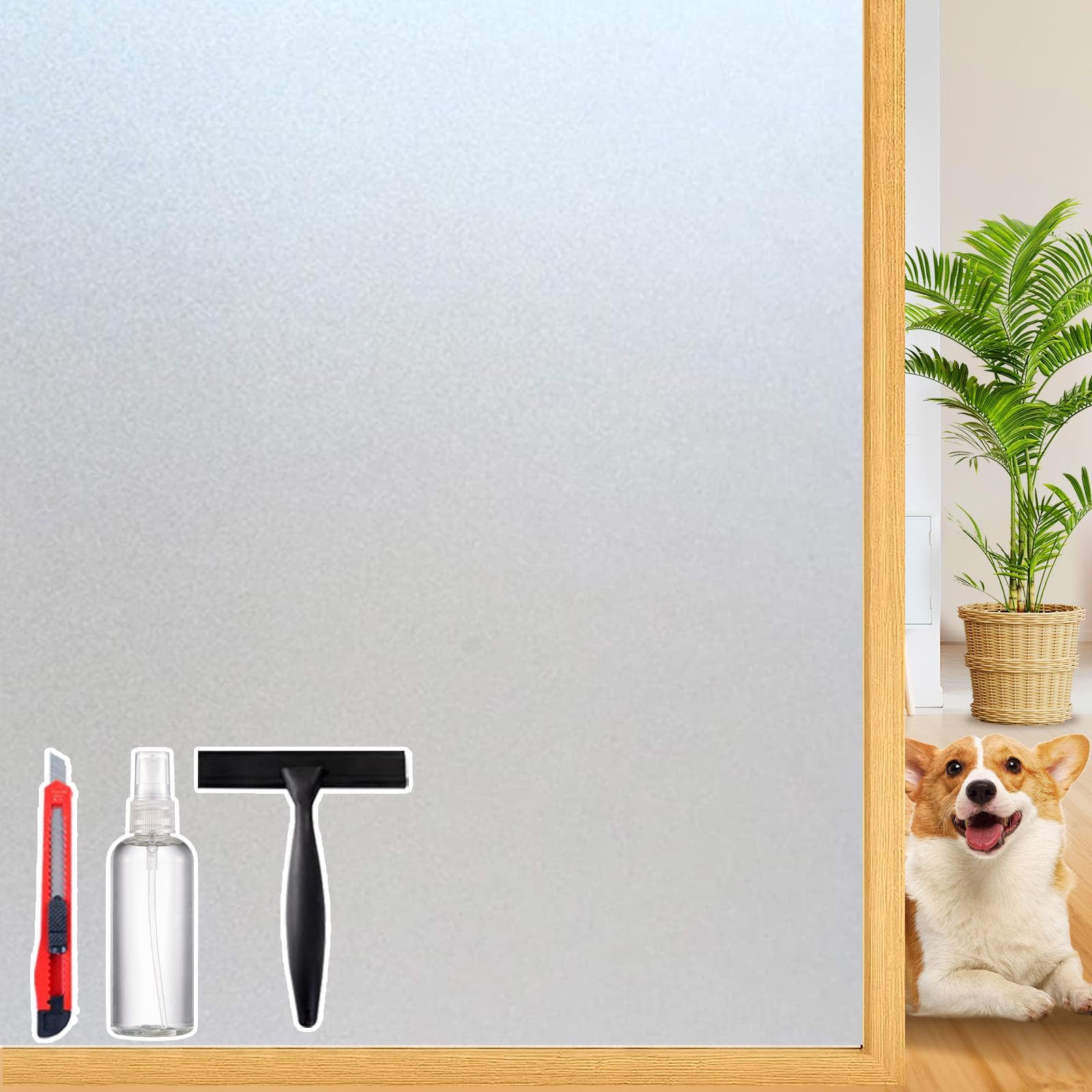 Frosted Glass Window Privacy Film Decorative with Tools, 2 Way Frosting Privacy Film for Home, Static Cling Tint for Home Anti-UV, Covering Clings 35.4" by 78.74"