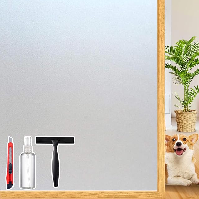 Dwersty Frosted Glass Window Privacy Film Decorative Bathroom Window Privacy Film for Glass Windows Cover Static Cling Removable