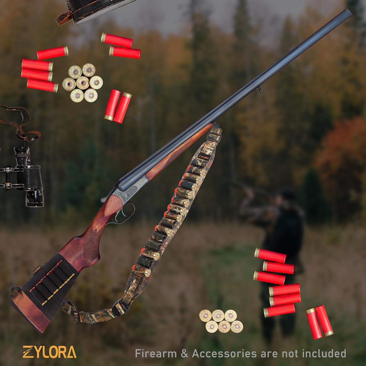 ZYLORA Shotgun Sling with Shell Holders for Shotguns, Adjustable 2 Point Neoprene Padded Non-Slip Shoulder Strap with Metal Swivels, Hunting, Tactical & Remington/Mossberg Compatible
